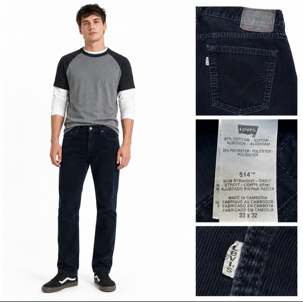 Levi's 514 Men's Slim Straight Corduroy Pants Size 33x32 Navy Blue
